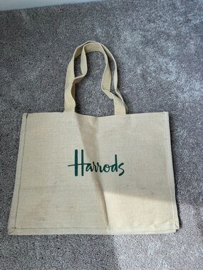 Harrods Natural Tote with Green Logo